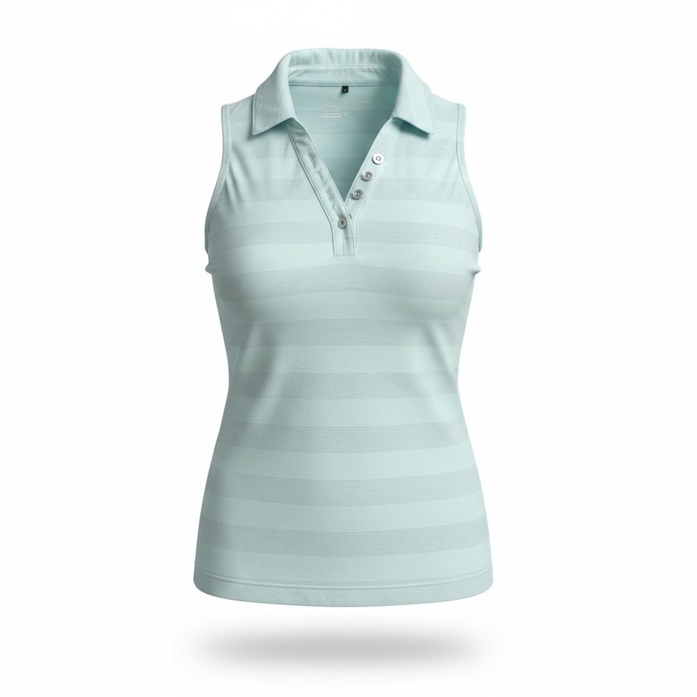 Nike Golf Dri-FIT Sleeveless Polo Shirt Womens Small Aqua Blue Striped Top